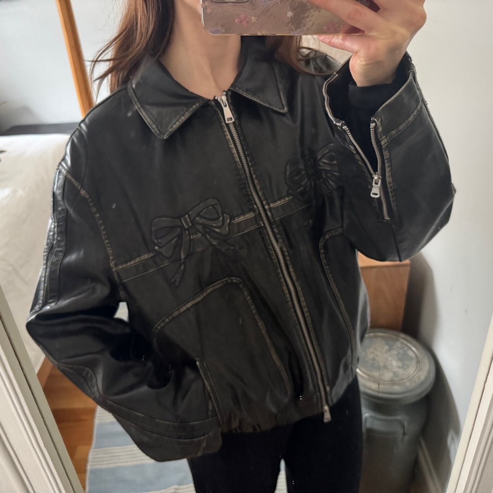 Brown Vegan Leather Spring Jacket with Bows - Arcana Archive/Diddi Moda